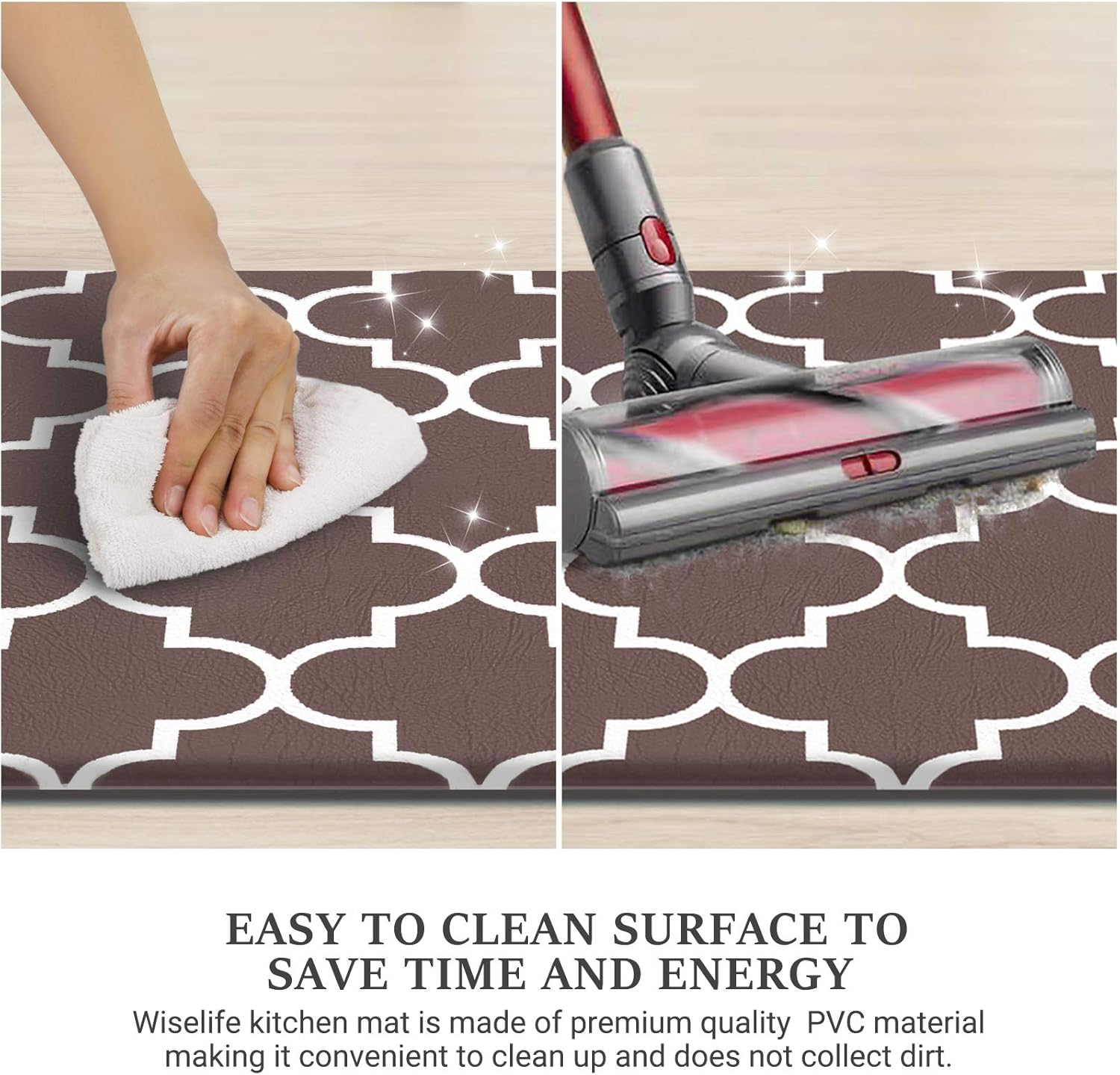 WISELIFE Kitchen Mat Cushioned Anti-Fatigue Kitchen Rug, 17.3"X 59" Waterproof Non-Slip Kitchen Mats and Rugs Heavy Duty PVC Ergonomic Comfort Mat for Kitchen, Floor Home, Office, Sink, Laundry, Brown