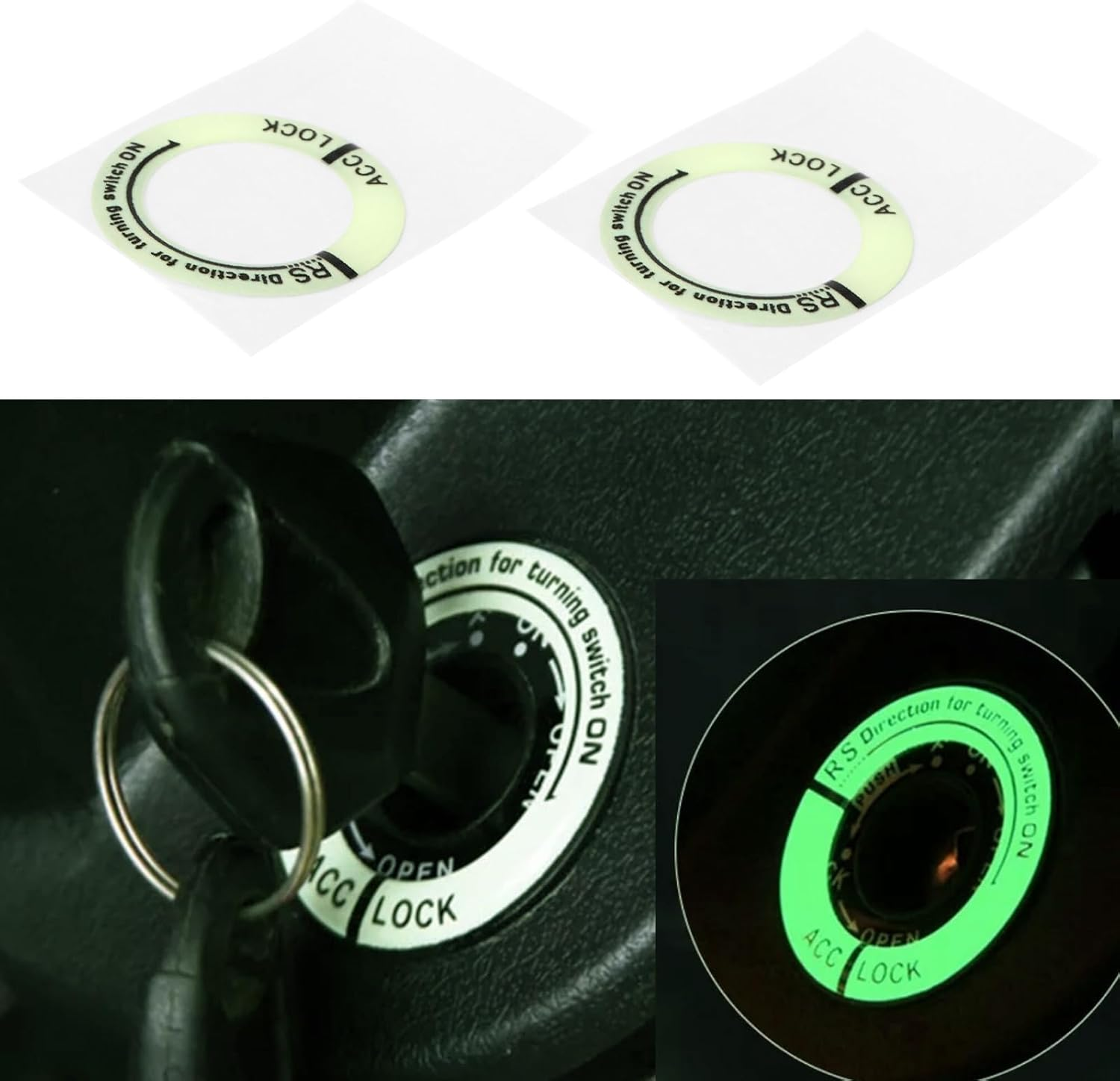 VGOL 5PCS Car Ignition Switch Luminous Ring Outer Diameter 34Mm Inner Diameter 23Mm Luminous Ignition Engine Start Cover Key Hole Ring Sticker image number 4