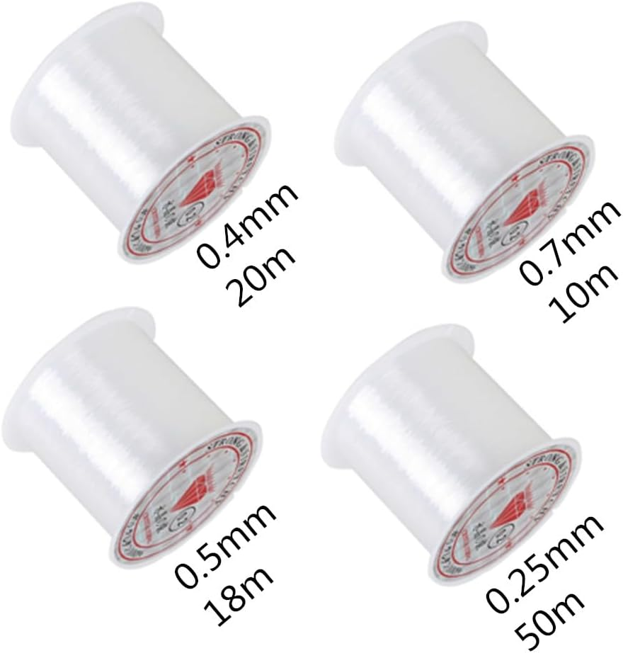 Loopunk 4 Roll Transparent Fishing Thread, Fishing Line Nylon Fish Fishing Line Spool Beading String Jewelry Beading Thread for DIY Crafting, 0.4Mm, 0.7Mm, 0.5Mm,0.25Mm Fishing Line Clear Invisible. image number 1