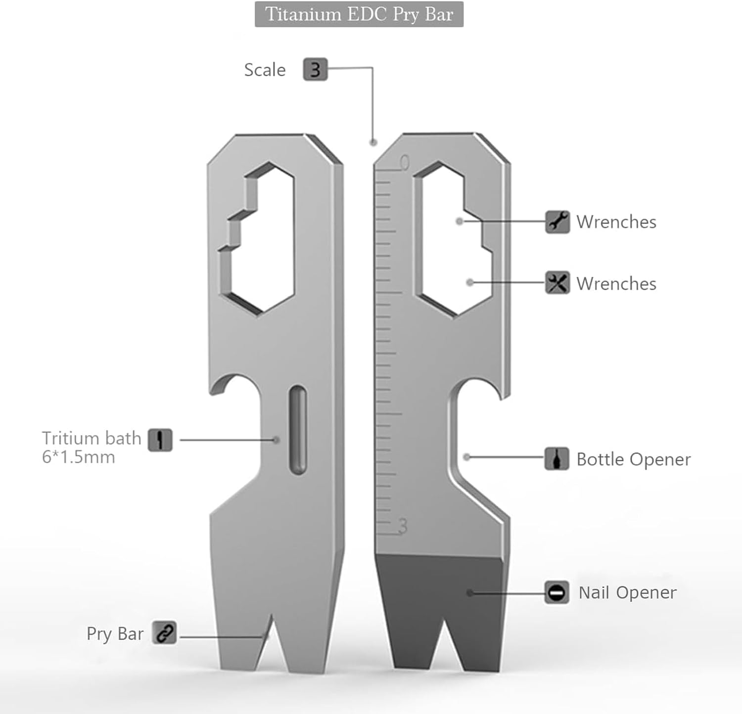 Hamans EDC Pocket Pry Bar Keychain Multi Tool, Titanium Pry Bar, Small EDC Pry Bar for Keychains image number 4