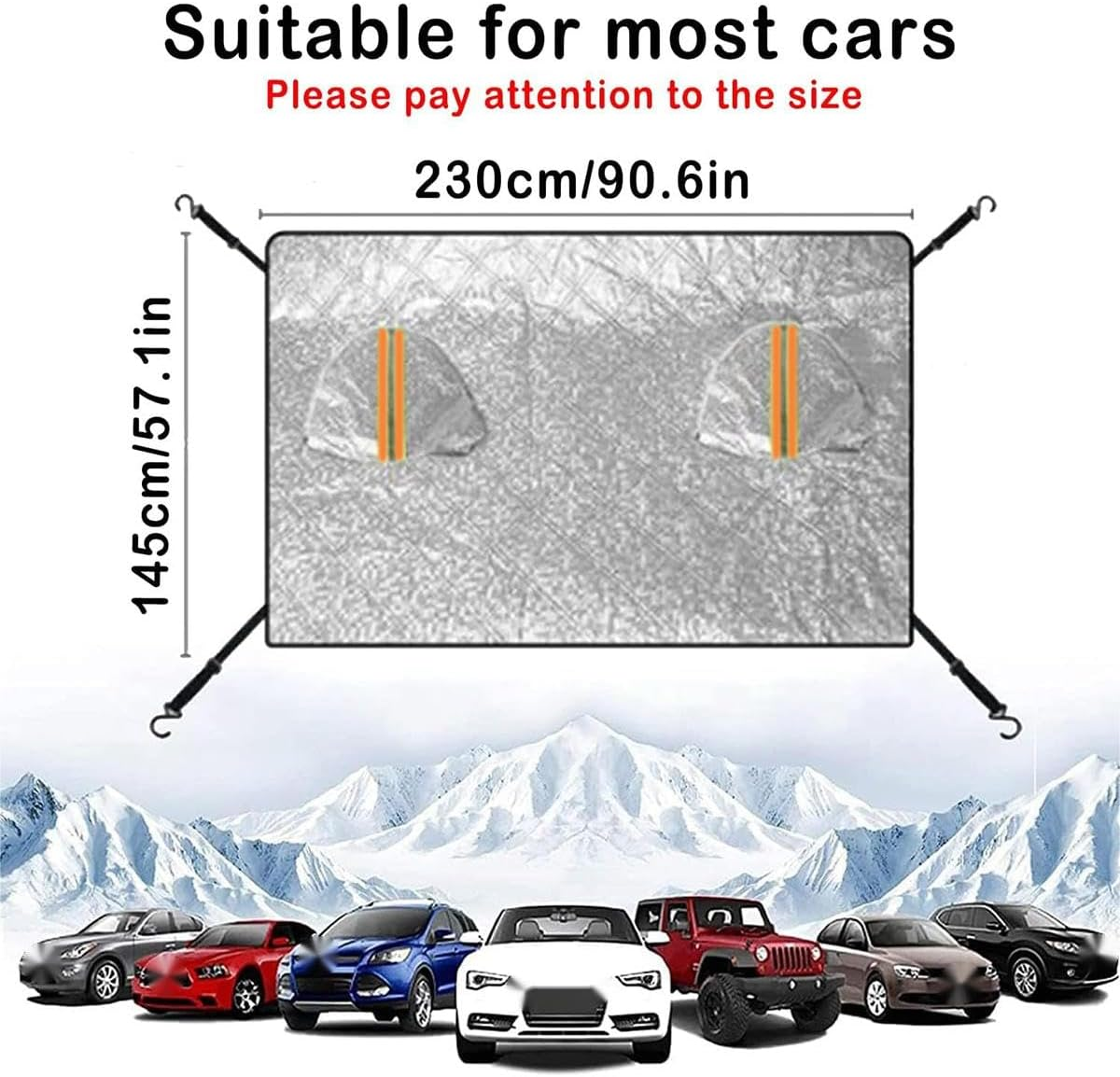 AIMALL Magnetic Car Windshield Snow Cover 90.6X57.1 Inch PEVA Thickened Frost Sunshade Anti-Freeze Waterproof Sun Rain Dust Protector for All Seasons Silver image number 2