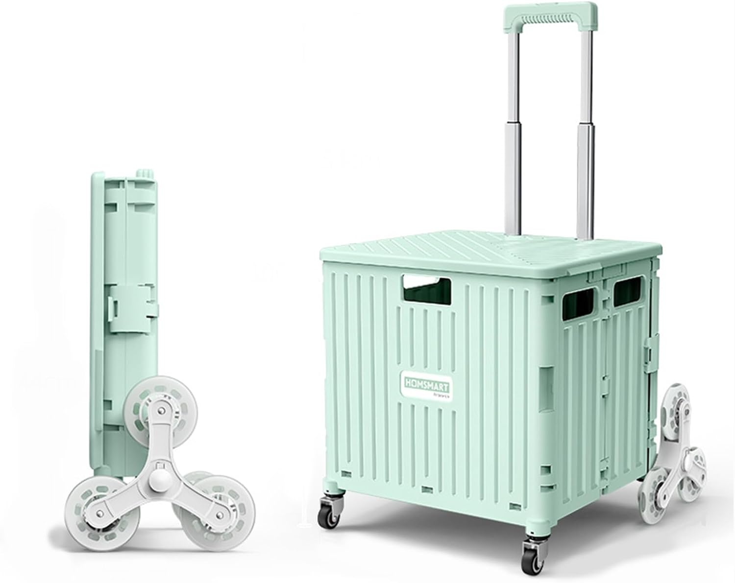 Viviendo Foldable Shopping Trolley, 65L Collapsible Utility Cart, Folding Portable Crate Handcart with Climbing Wheels and Metal Telescopic Handle - Black