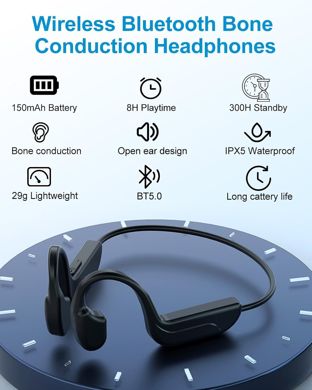 Bone Conduction Headphones Bluetooth 5.2 Wireless Sports Headphones with IP65 Waterproof HD Microphone Headphones Sport for Jogging Running Cycling Ergonomic Design Long Battery Life up to 12 Hours image number 1