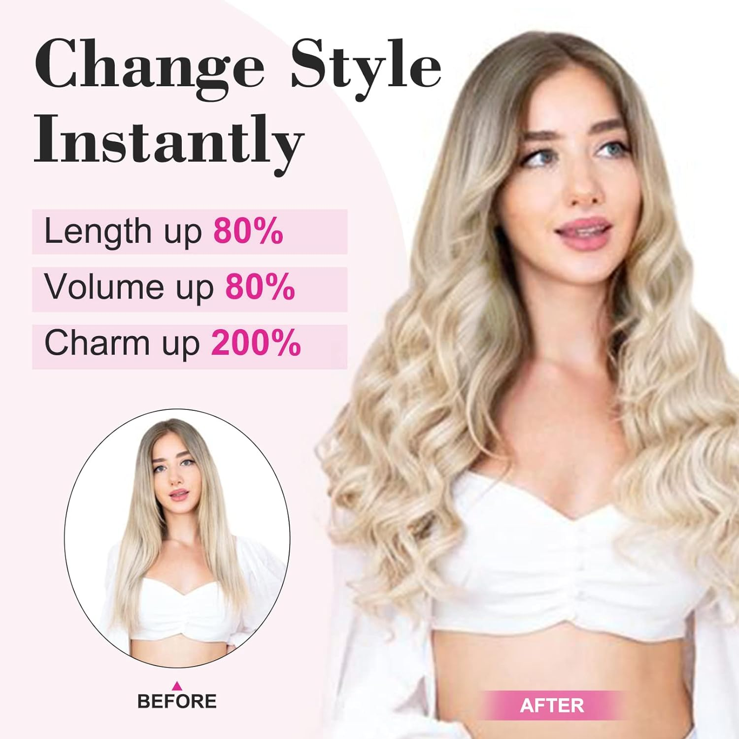 REECHO 18" 1-Pack 3/4 Full Head Curly Wavy Clips in on Synthetic Hair Extensions HE008 Hairpieces for Women 5 Clips 4.0 Oz per Piece - Natural Black image number 3