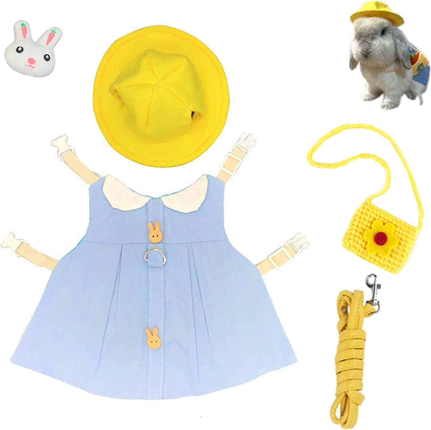 Guinea Pig Clothes,Soft Bunny Ferret Clothes with Pet Rabbit Harness and Leash Mini Hat Bag Cute Brooch for Kitten Small Animal Collars image number 2