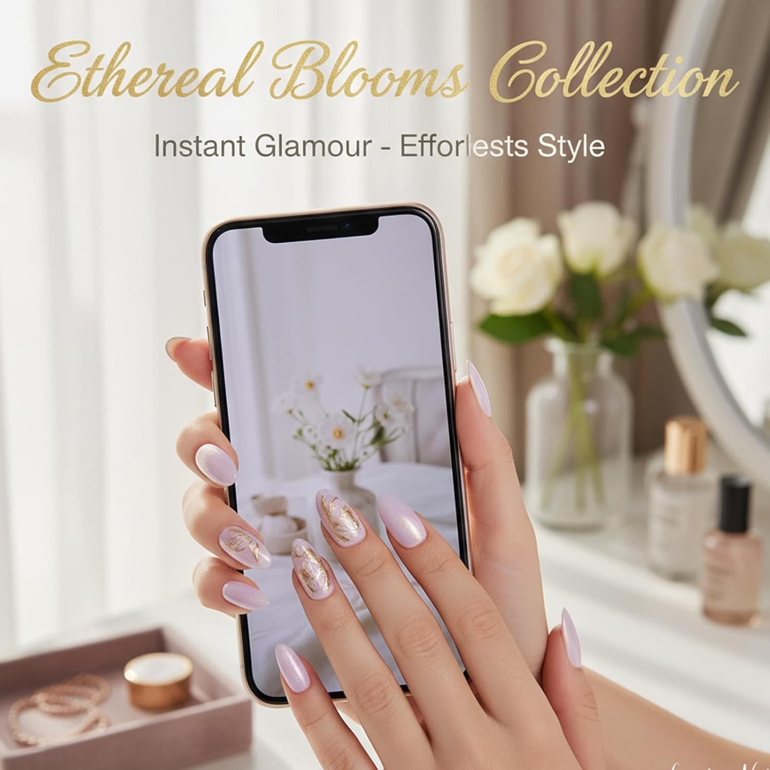 Press on Nails, 24-Piece Gold Butterfly Purple Fake Nails, Medium Length Stick on Nails for Women and Girls, Easy Application for Daily Decoration and Special Occasions image number 2