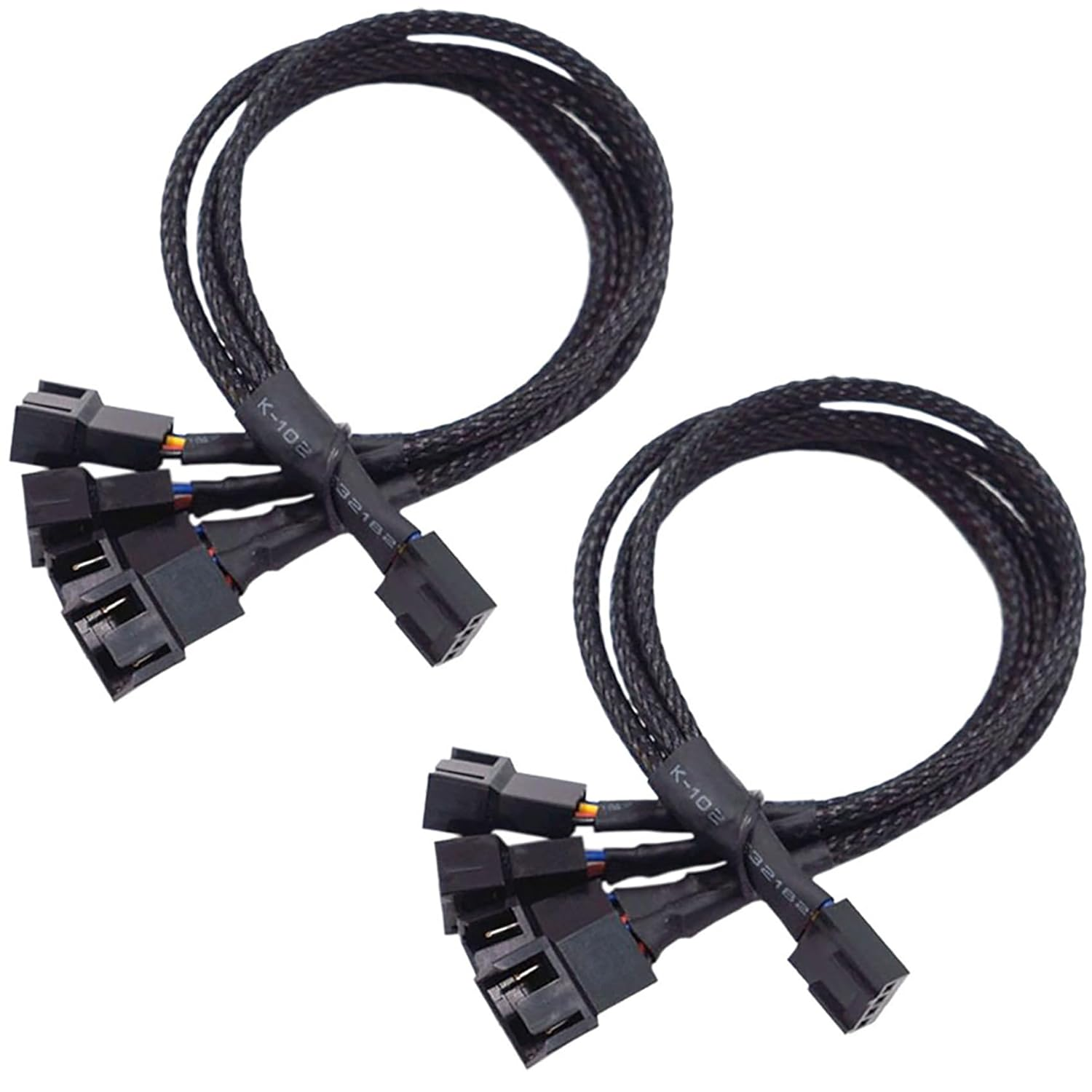 Tunghey 2Pack 1 to 4 Way PC Fan Splitter Cable, 4Pin PWM Fan Splitter, Sleeved Braided Adapter Computer PC Fan Extension Cable Converter for Computer, 4 Pin Fan Splitter 27CM (1To4) image number 5
