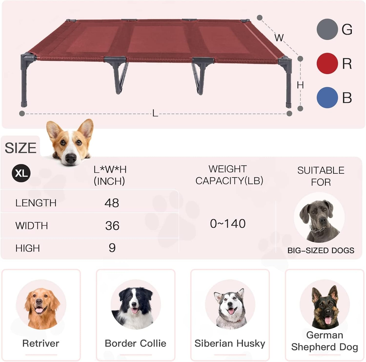 SUDDUS Elevated Dog Bed - Waterproof, Portable, Raised off Floor - Easy Clean for Indoor or Outdoor Use - Medium, Red image number 1