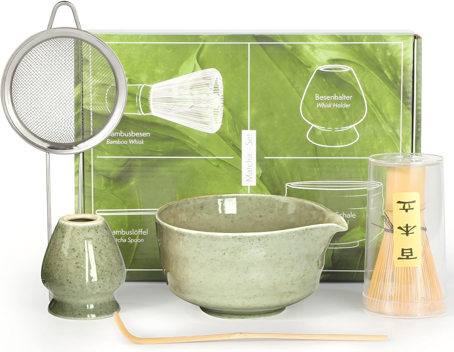 Matcha Whisk Set, 5 Pcs Matcha Tea Set for Ceremony, Match Bowl with Spout and Whisk, 15 OZ, Matcha Kit for Making Breakfast/Matcha Latte, Gift Perfect for Matcha Lover/Friend/Family - Spotted White