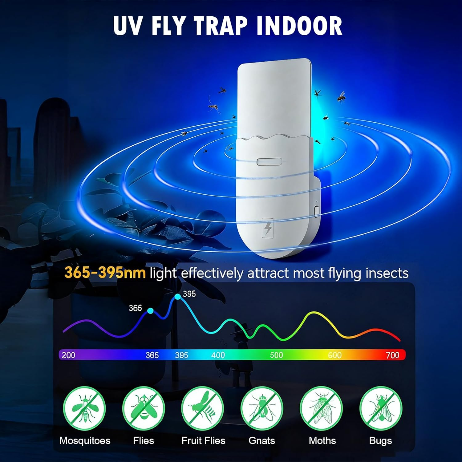 2 Pack Flying Insect Trap, 2 in 1 Indoor Plug-In Mosquito Killer, Fly Trap for Flies, Fruit Flies, Moths & Gnats, UV Attractant Catcher & with Stepless Dimming Night Light,10Pcs Adhesive Cards image number 3
