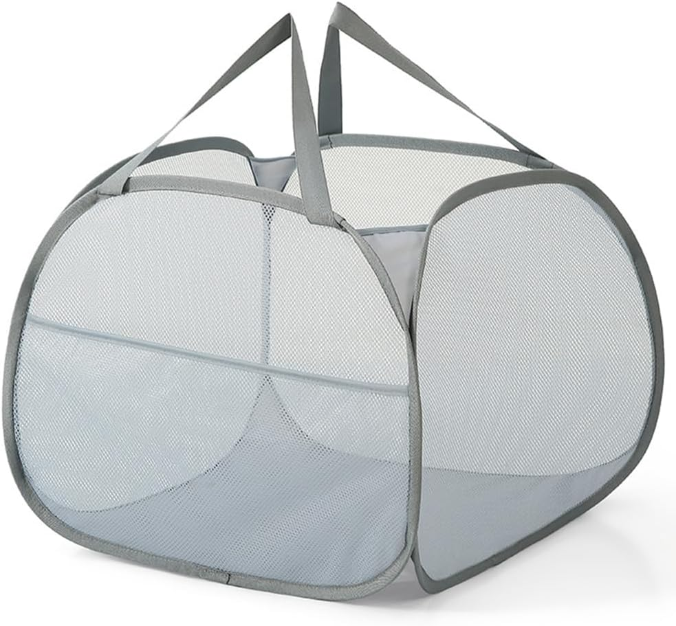Vekol Thickened Laundry Basket Collapsible Laundry Hamper Large 90L Mesh Laundry Hamper Foldable Laundry Basket with Side Pocket for Laundry Room, Bathroom, Kids Room (Grey)