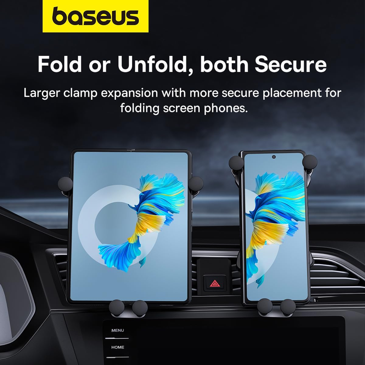 Baseus Ultra Control Mega Series Folding Screen Phone Car Mount &ndash; Adaptive Clamp Arms, Anti-Shake, 360&deg; Rotatable&ndash; Cluster Black image number 6