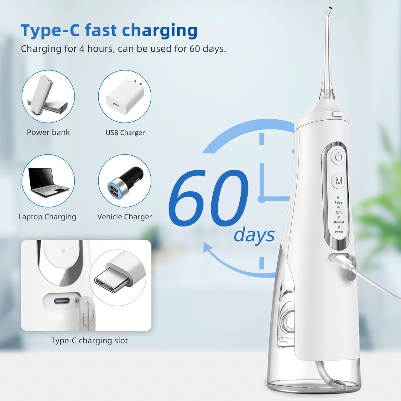 Pain Free Aussies Water Dental Flosser Teeth Pick: Portable Cordless Oral Irrigator 300ML Rechargeable Travel Irrigation Cleaner IPX7 Waterproof Electric Flossing Machine for Teeth Cleaning & Plaque Removal (White)