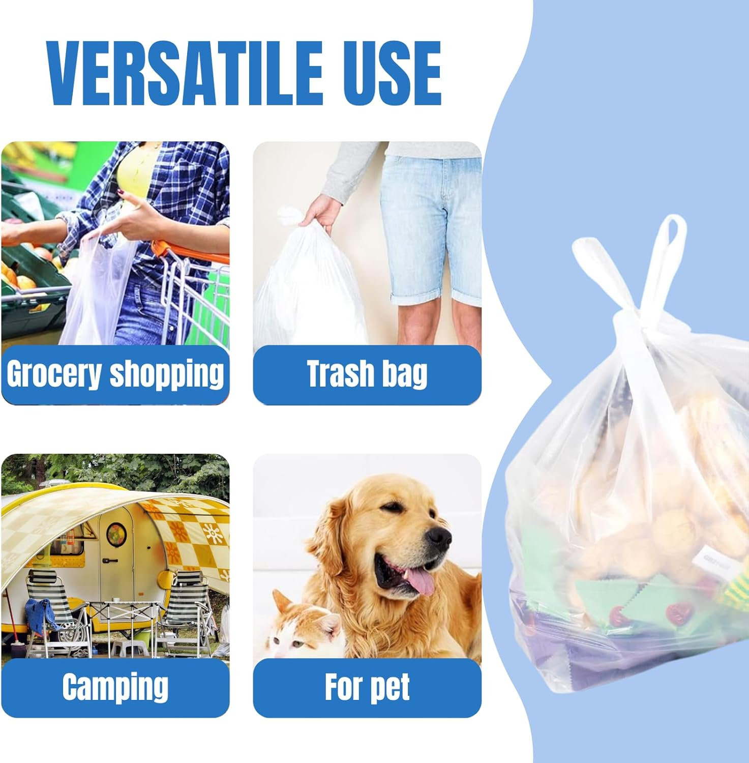 Plastic Bags, 100 Count T Shirt Bags, JOMWEN Plastic Bags with Handles for Grocery Shopping & Small Business, Heavy Duty Recyclable White Bag, 30Cm X 48Cm