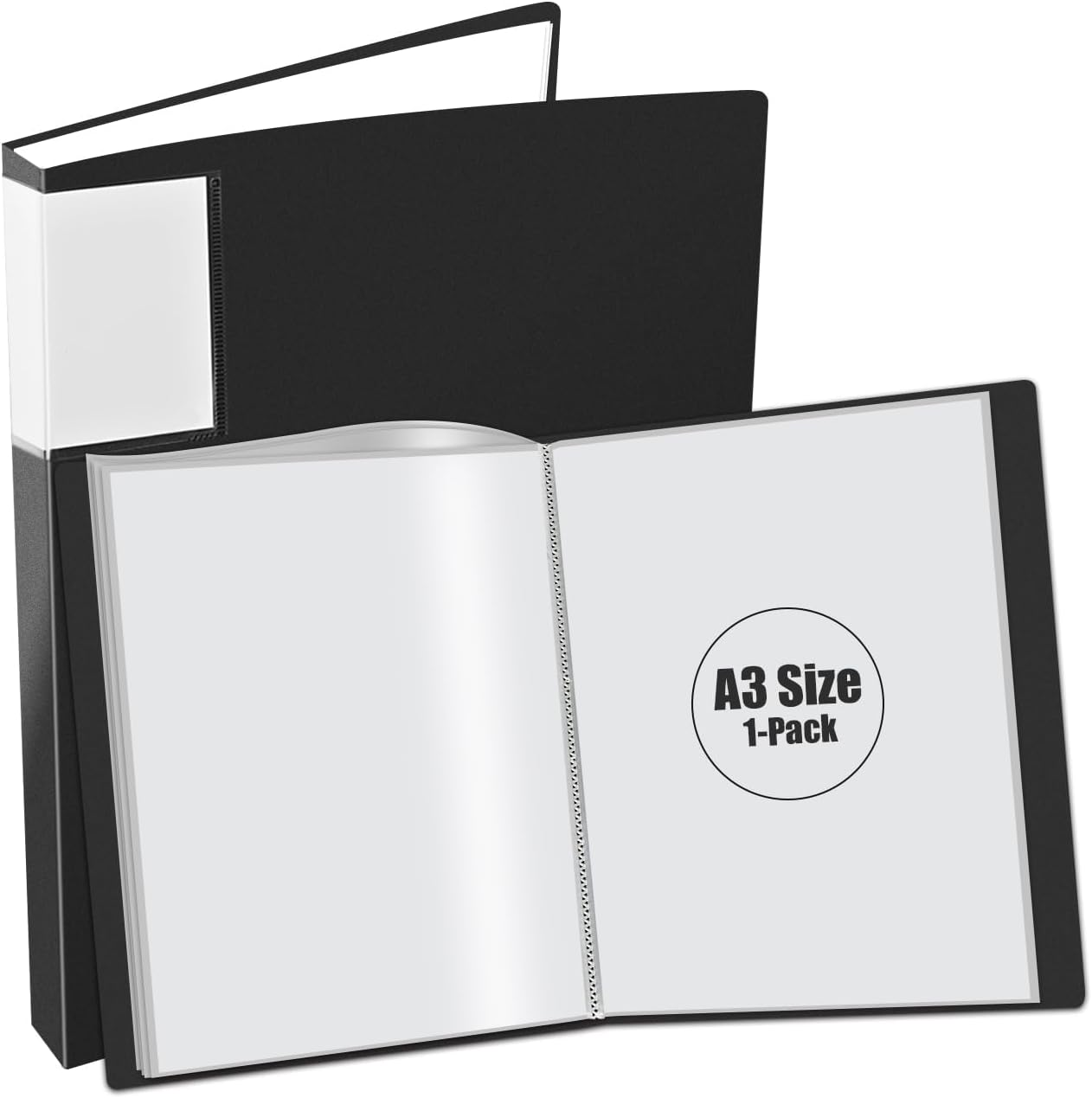 A3 Display Book Folder 40 Pockets Presentation Book with Clear Plastic Sleeves, 80 Views A3 Storage Book for Painting Artwork Portfolio, Black (43.5X32X2.8Cm) image number 4