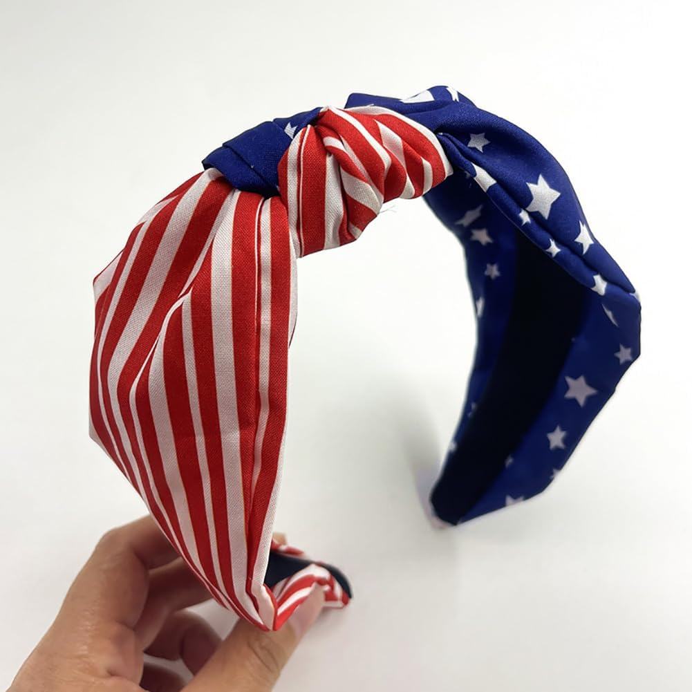 USA Flag Knotted Headband 4Th of July American Flag Headband Red White Blue Headband Patriotic Theme Headwear Headpiece Headpiece Hair Accessories For image number 1
