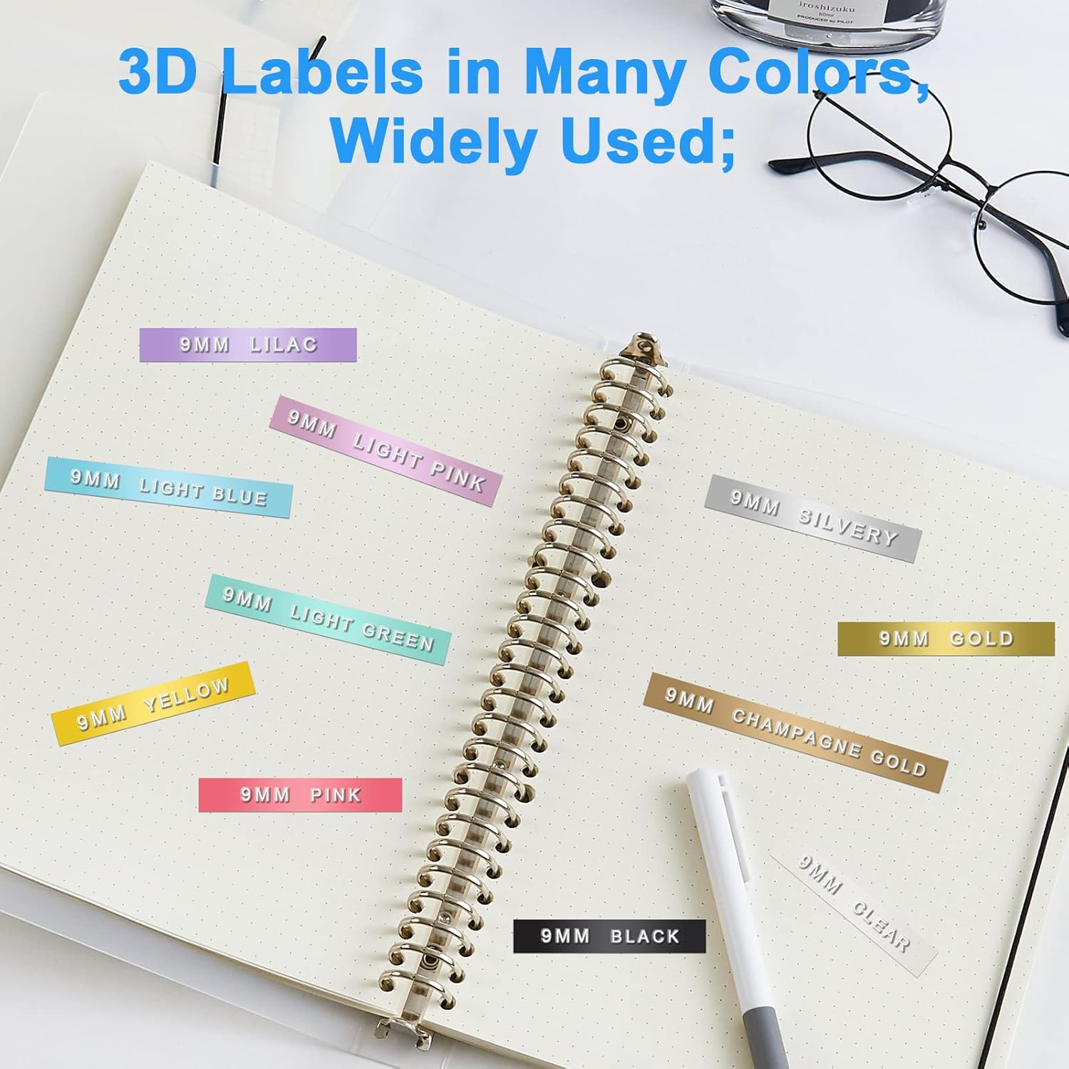 Uniplus 5 Rolls 3D Label Tape Replacement for Dymo Embossing Tape 9Mm X 3M for Dymo Omega Home Junior Organizer Xpress Pro Office-Mate II Motex E-101 E-303 Light Yellow/Light Blue/Light Green/Light image number 5