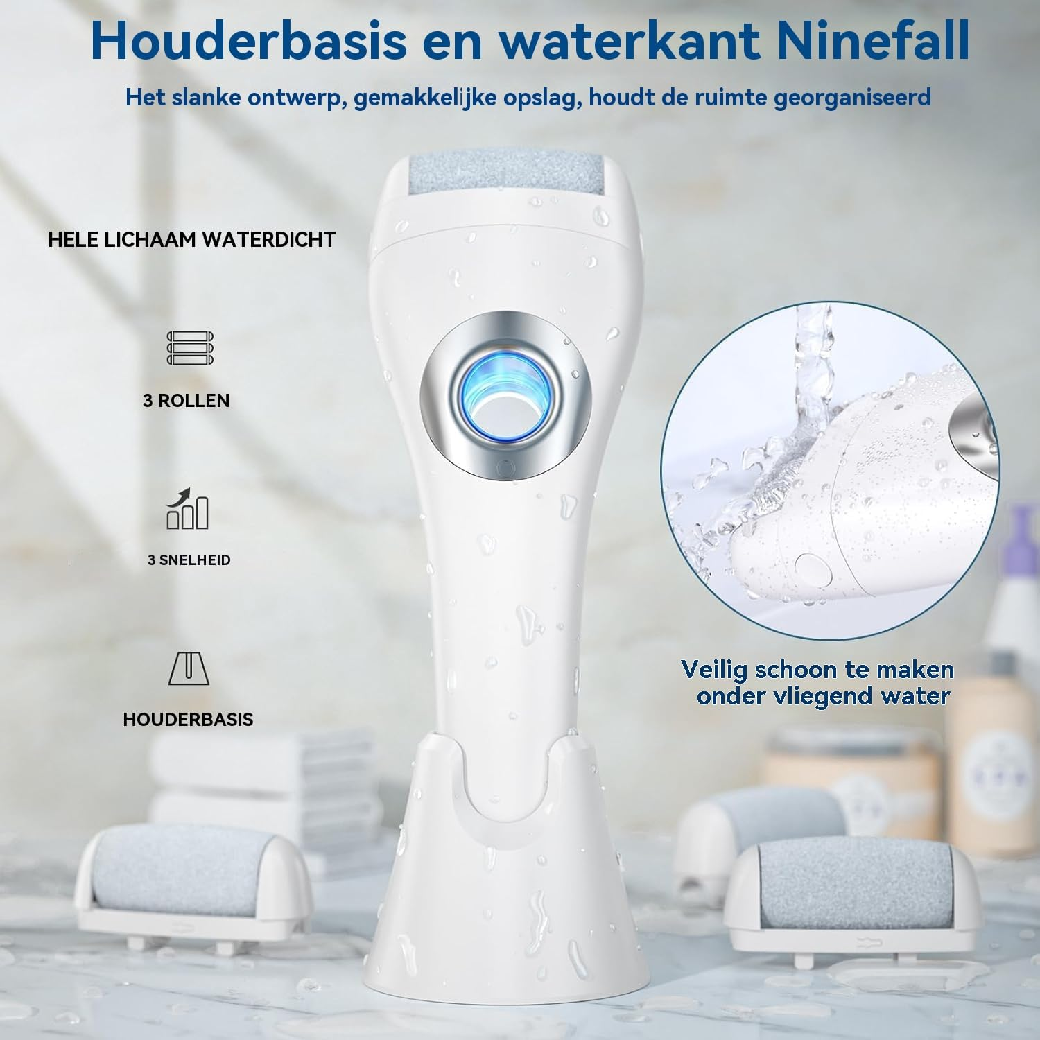 AOMEES Improved Electric Callus Remover, Rechargeable Electric Callus Remover with 3 Speeds, 3 Changing Rollers, IPX7 Waterproof, Foot Care Set for Callus Removal image number 2