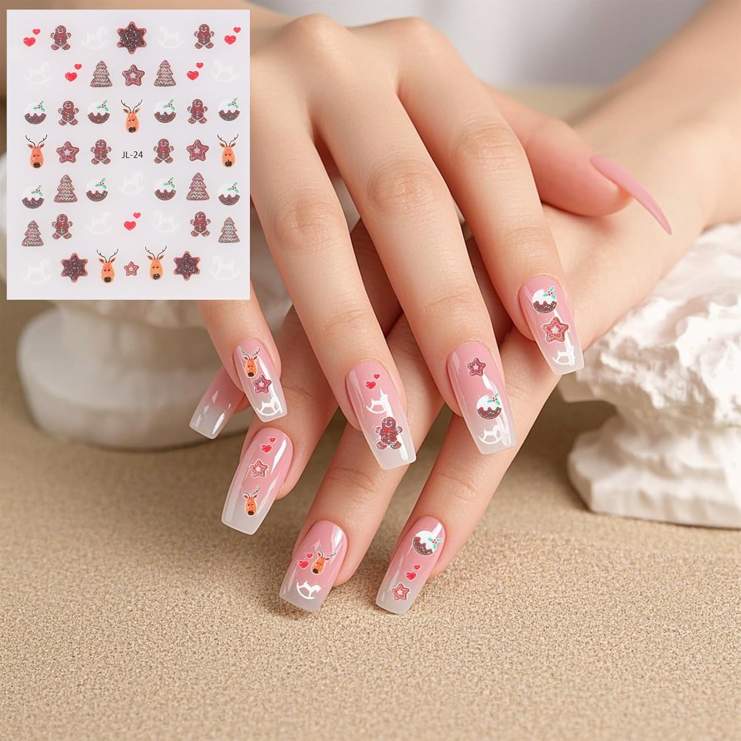 Bighan 30 Sheets Christmas Nail Art Stickers Self-Adhesive Designs with Christmas Trees Snowflakes Snowmen Reindeer Santa Hats Nail Stickers Decals image number 3