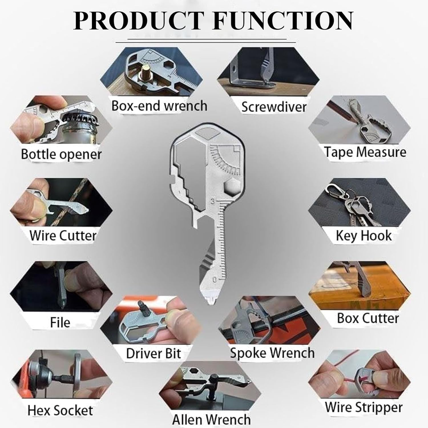 Rhoyee 24-In-1 Multi Tool Key &ndash; Stainless Steel EDC Keychain Tool with Screwdrivers, Wrenches, Bottle Opener, Box Cutter &ndash; Compact Pocket Tool for Travel, Camping, and Everyday Use