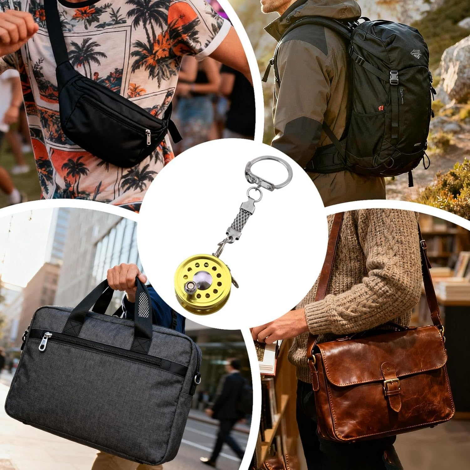 Yupeuooe Backpack Keychain, Small Fishing Reel Key Chain, Miniature Keyring Backpack Keychains, for Purse Luggage Phone Wallet Handbag Car Office Travel Party Home School Angler Women Men Kids - C image number 5