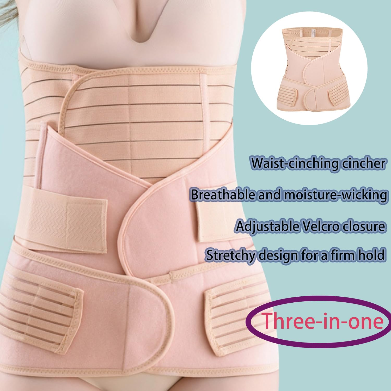 Roczential Three in One Postpartum Support - Restoring Abdominal/Lumbar/Pelvic Belt Shape (Flesh Color) image number 5