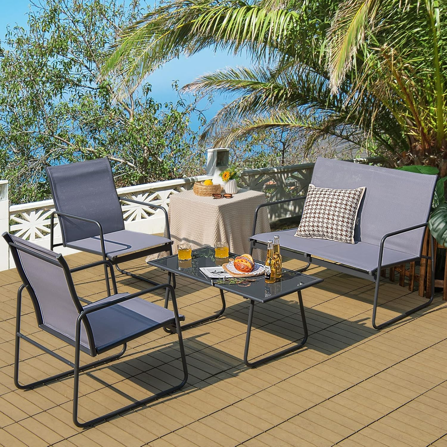 Costway 4-Piece Metal Patio Furniture Chat Set Outdoor Conversation Table Garden image number 4