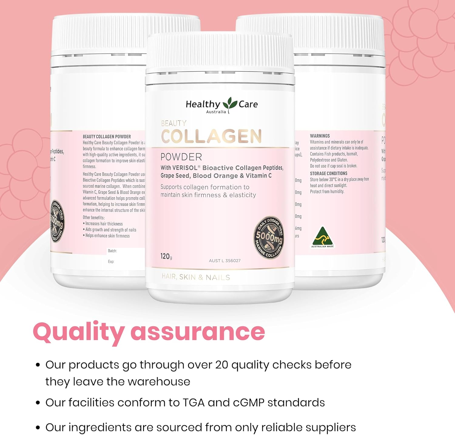 Healthy Care Beauty Collagen Powder - Infused with VERISOL, Vitamin C, Grape Seed, and Blood Orange - Supports Skin Elasticity and Firmness, Enhances Hair and Nail Strength - All Natural Ingredients image number 2