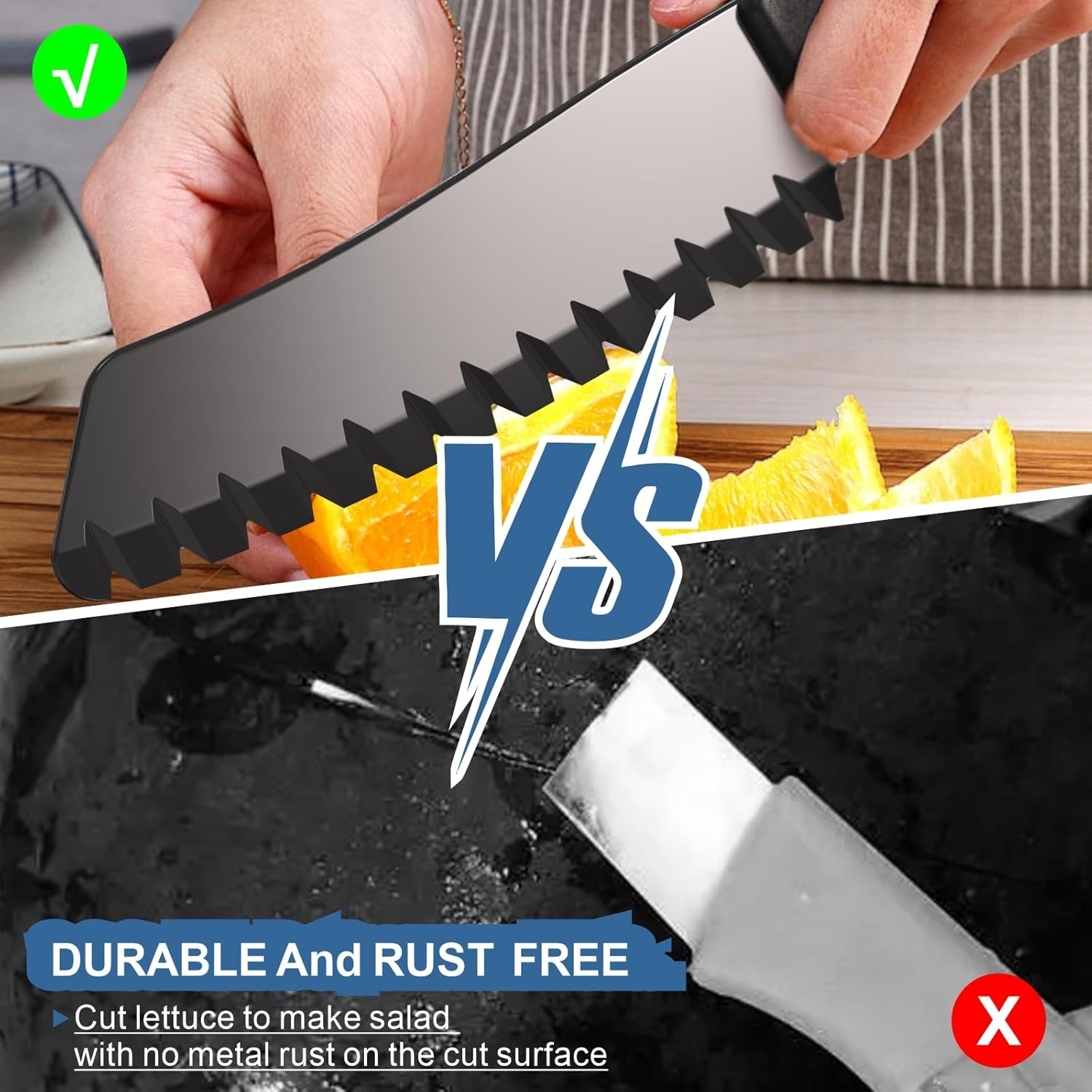 2 Pcs Plastic Knife for Nonstick Pans Lettuce Knife with Serrated Blade Plastic Knife Set for Cutting Fruits, Veggies and Bread, Black and Grey image number 5