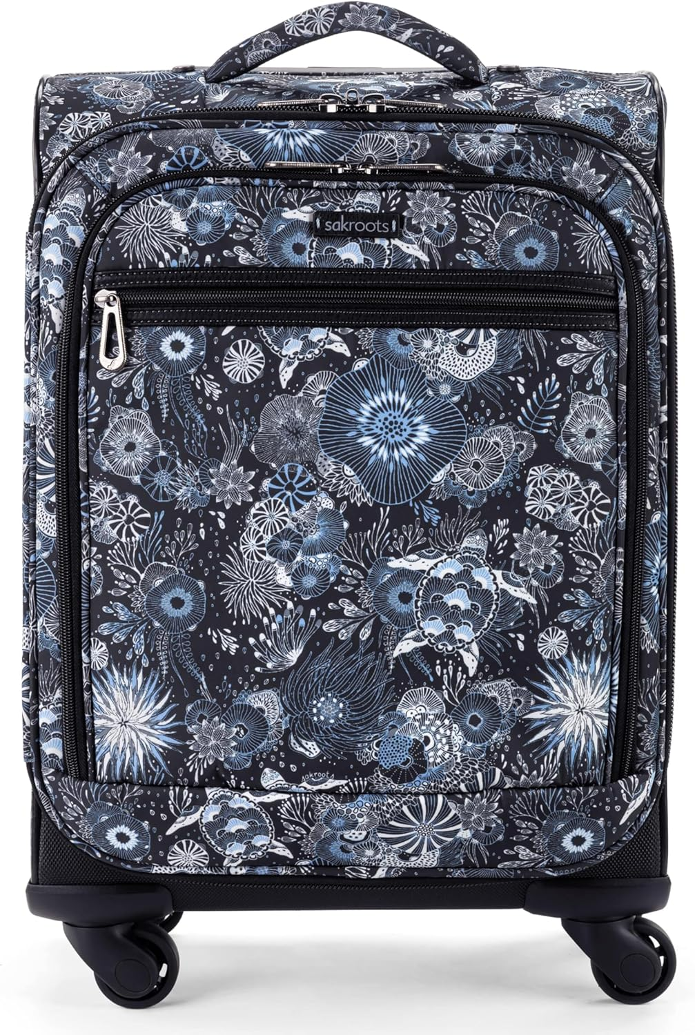 Sakroots on the Go 4 Piece Travel Bundle, Includes 21" Rolling Suitcase, Packable Large Tote, Medium & Small Pouches, Midnight Seascape - Royal Blue Seascape image number 2