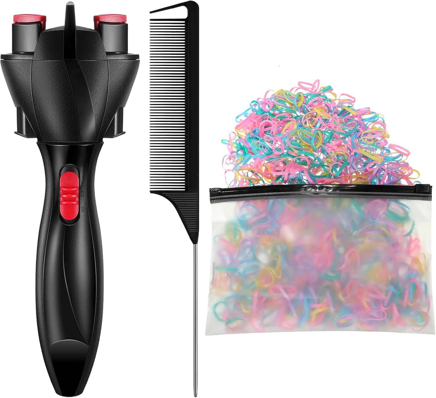 Automatic Hair Braider with 800 Mini Rubber Bands, Tail Comb & Electronic Braiding Machine - Roller Styling Tool for Tangling (Black)