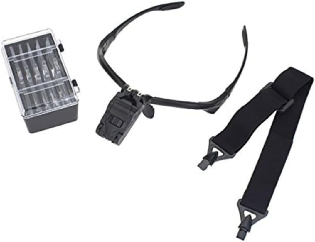 Headband Magnifier Loupe Led Light, 5 Interchangeable Lenses, Black Goggle Visor for Reading, Jewelry Crafting, and Close Work image number 6