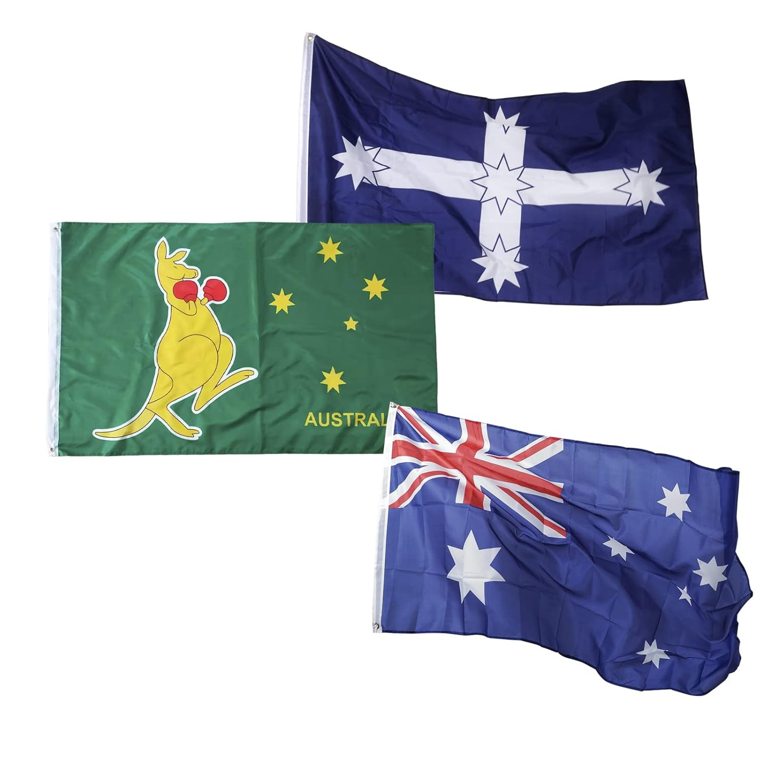 Australian Boxing Kangaroo Eureka Stockade Southern Cross Flag Australia Large, 3 X 5 Ft (90 X 150 Cm) 3 Pcs, Flags Aussie OZ AU National Day Banner Symbol Polyester Double Sides Feet UV Resistant
