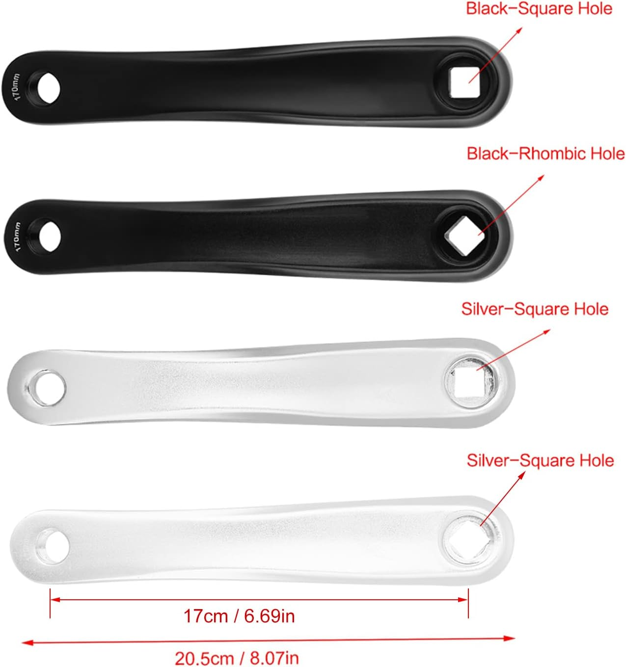 Bicycle Crank Arm, 170Mm Bike Crank Leg Left Aluminum Alloy Single Speed Crankset for Bicycle Mountain Road Bike Bikes Part Bike Crank Leg, Square Rhombic Hole (Sliver2) image number 4