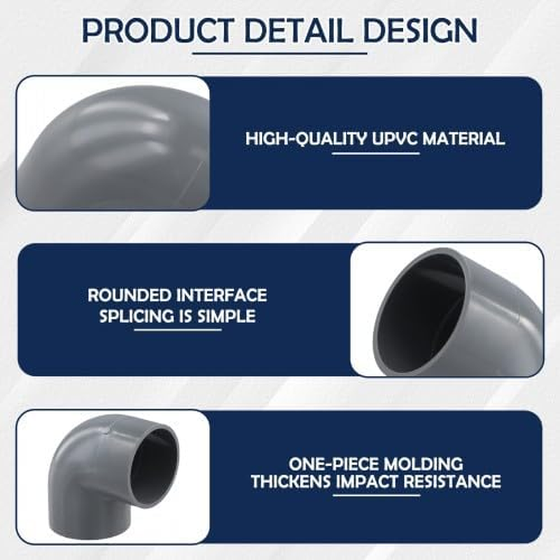 Ziyonix 4 Pieces PVC Pipe, 50Mm Pressure Solvent Weld Bend Durable PVC Pipe Connector Conduit Accessories Elbow 90 Degree Elbow for Sewer Plumbing Drain Pipe Water Supplies image number 2