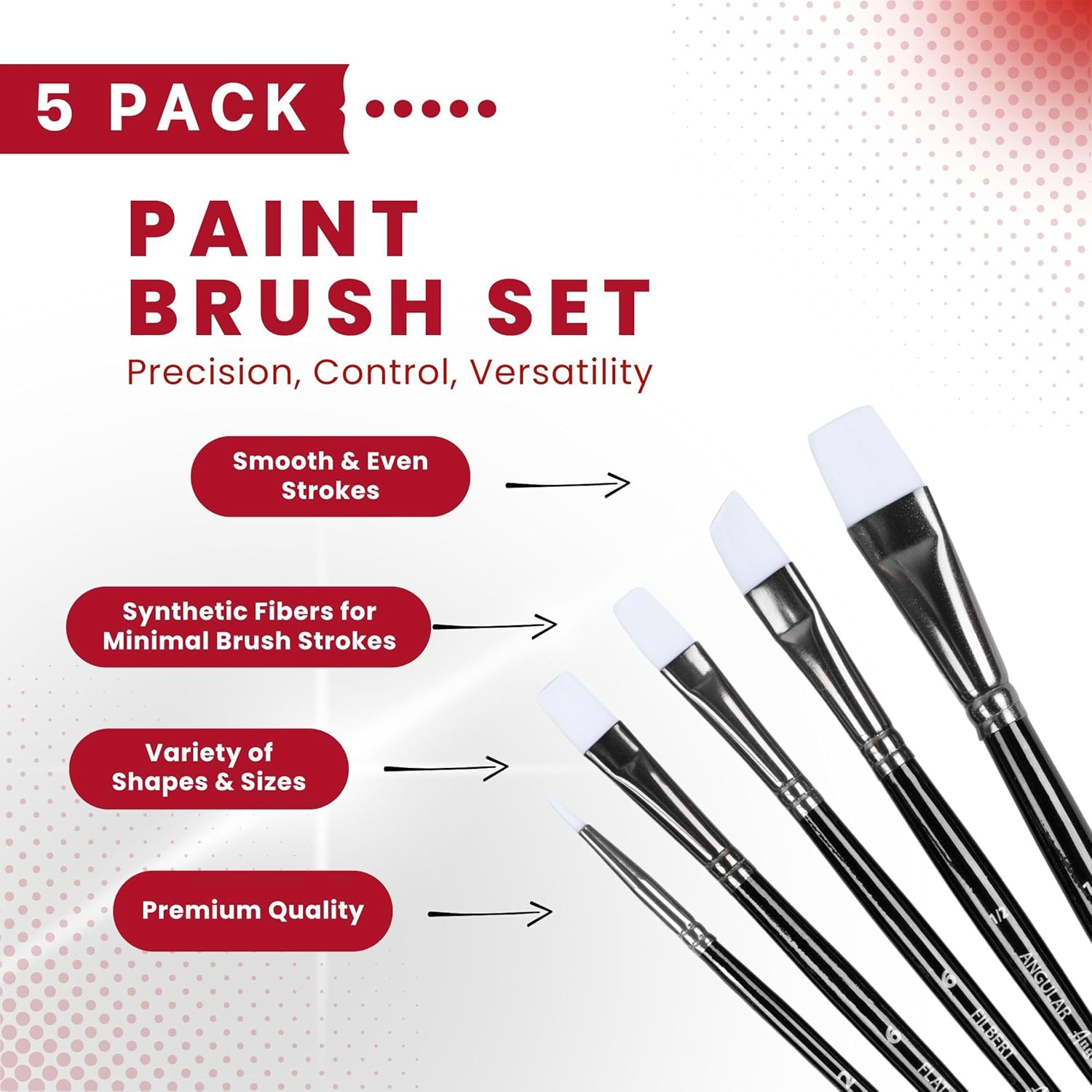 Angelus Paint Brush Set round Flat Angular Artist Acrylic Paint Brush Set Shoe Paint Brush Set (5 Pcs) image number 3
