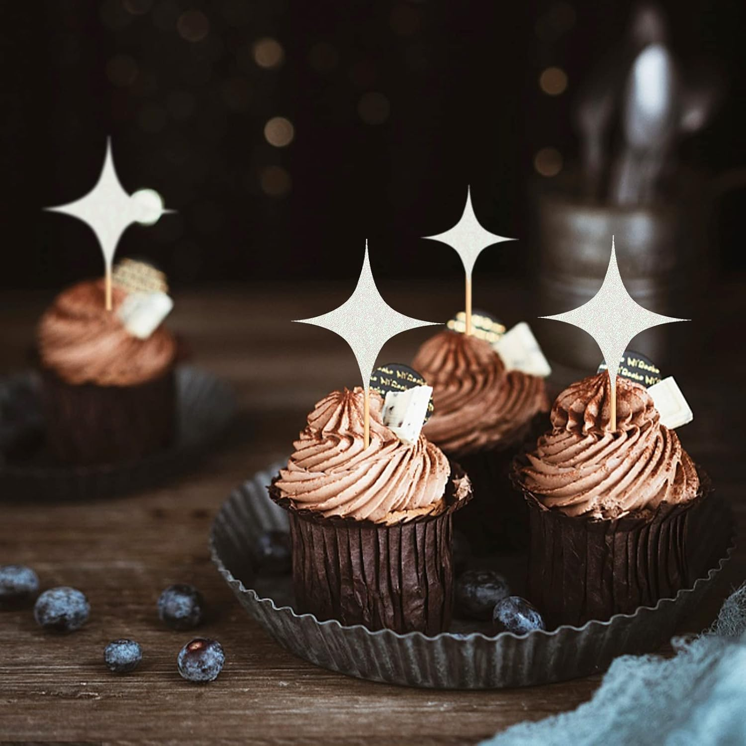 30 Pack Twinkle Star Cupcake Toppers Little Star Cupcake Picks Wedding Engagement Bridal Baby Shower Birthday Party Cake Decorations Supplies White