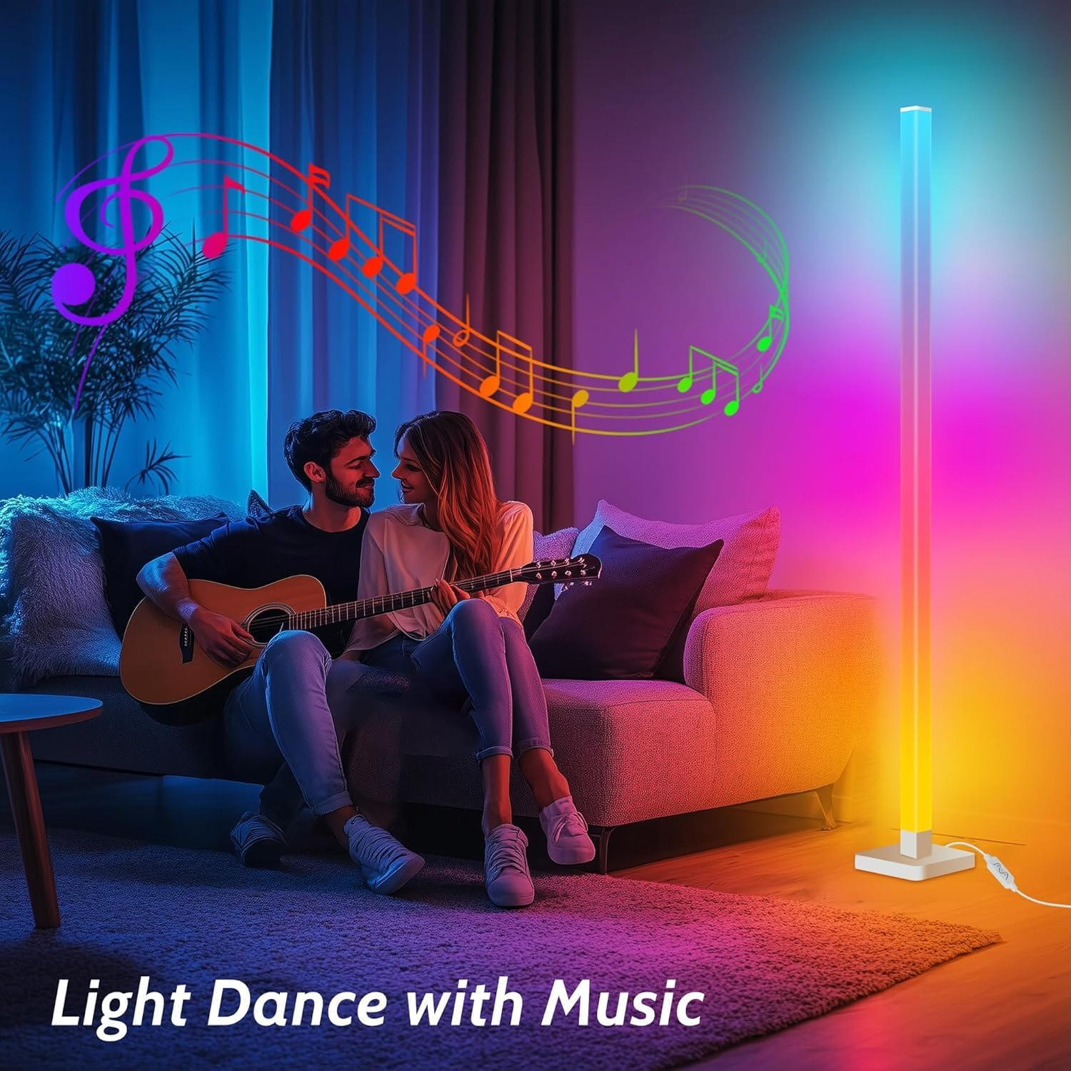 YUTONG ICRGB Corner Floor Lamp, DIY Smart Corner Lamp with Music Sync and 16 Million Colorstimer Setting - with App/Remote,Color Changing Standing Floor LED Lights for Bedroom Living Room Decor image number 3