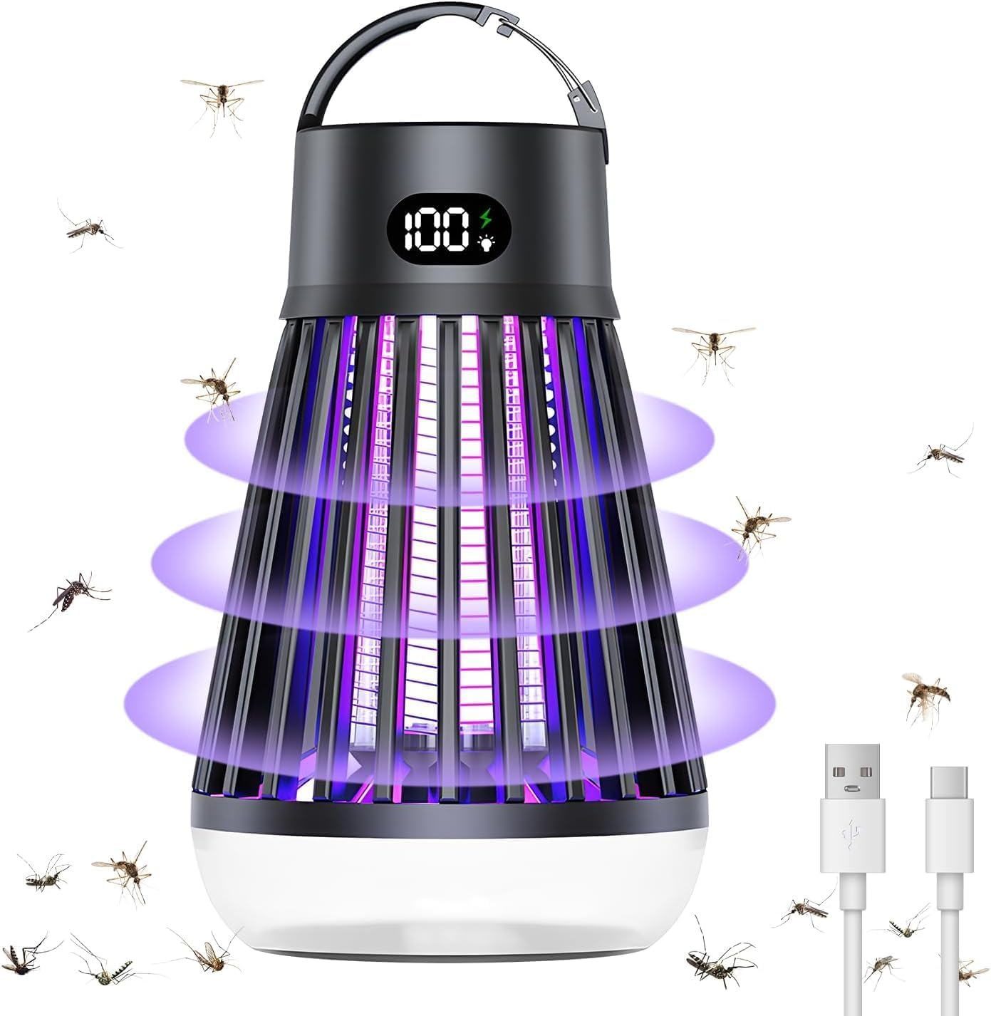 Rechargeable Mosquito Zapper &ndash; 2-In-1 Bug Zapper & LED Lantern, 2000V High Voltage Insect Trap, Silent & Safe for Indoor Outdoor Use, Camping, Garden, Patio image number 1