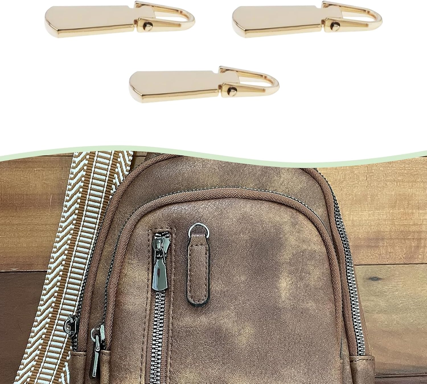 SG Store 9Pcs Detachable Zipper Pull Metal Puller Tap Slider Clip-On Pull Suitable for Bags Wallets Crafts Sewing (Gold, Silver, Gunmetal) image number 2