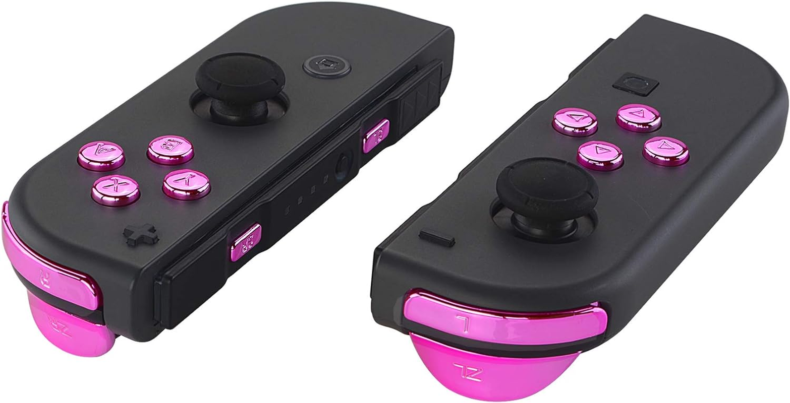 Extremerate Chrome Pink Glossy Replacement ABXY Direction Keys SR SL L R ZR ZL Trigger Buttons Springs, Full Set Buttons Fix Kits with Tools for Nintendo Switch Joy-Con - Joycon Shell NOT Included image number 3