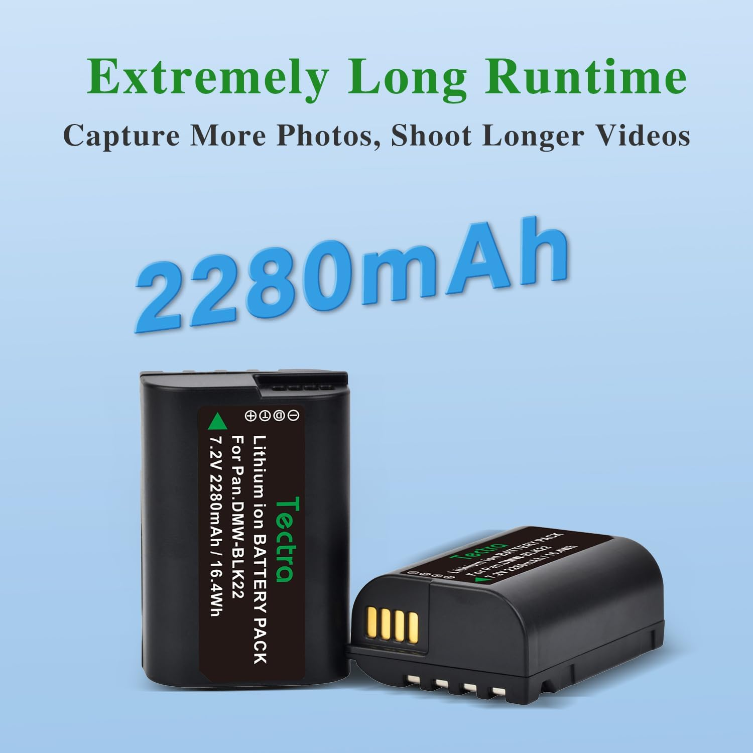 Tectra 2 Pack DMW-BLK22 Battery and LED Dual Charger for Panasonic Lumix S5II, S5, S5IIX, GH6, GH5 II, S5M2, S5M2X, GH5M2, DC-G9II, DC-S5-II Cameras, image number 1