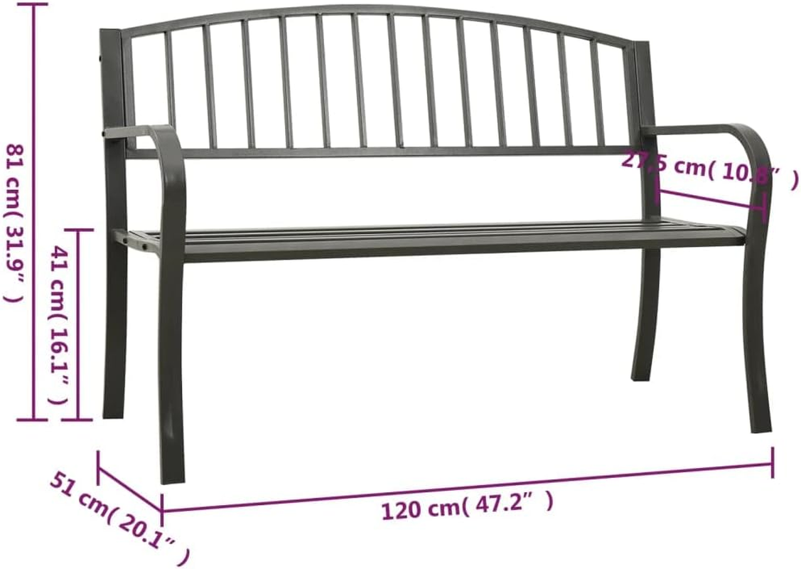 Vidaxl Garden Bench - Grey Powder-Coated Steel, 120 Cm Width, Comfortable Outdoor Seating for Patio & Garden Spaces image number 4