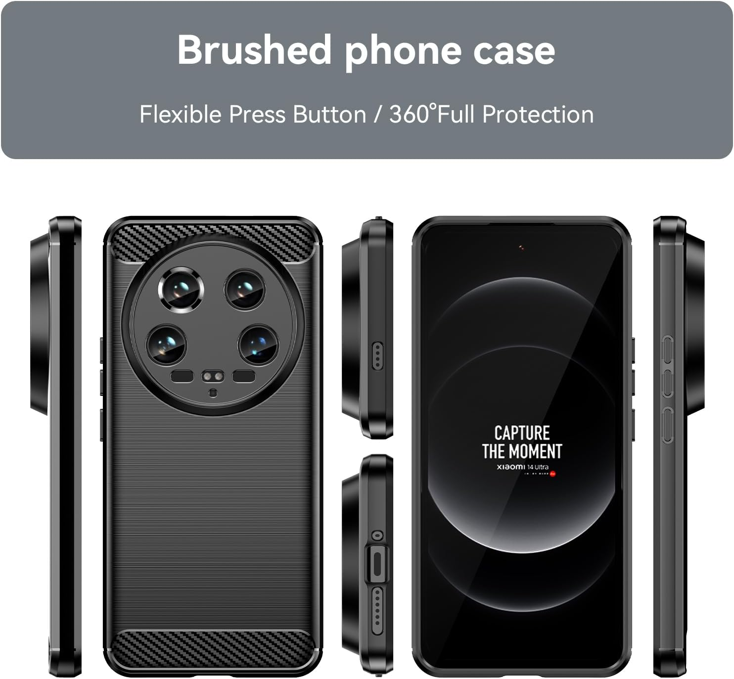 Wookfiss Case for Xiaomi 14 Ultra Carbon Fibre Material Design Silicone TPU Flexible Shockproof Protective Case Compatible with Xiaomi 14 Ultra Black image number 3