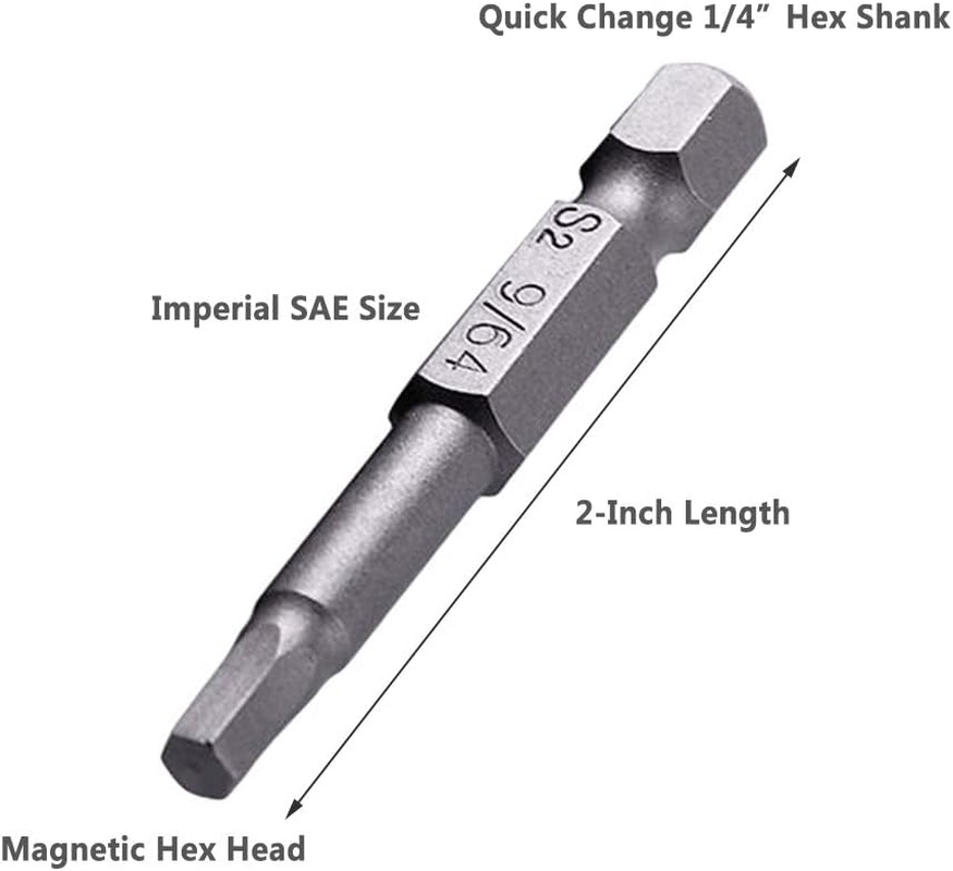 Yakamoz 10Pcs SAE Imperial 5/64-5/16 Inch Hex Head Magentic Screwdriver Bit Set Allen Wrench Drill Bits Tool with 1/4" Hex Shank - 2 Inch Length image number 5