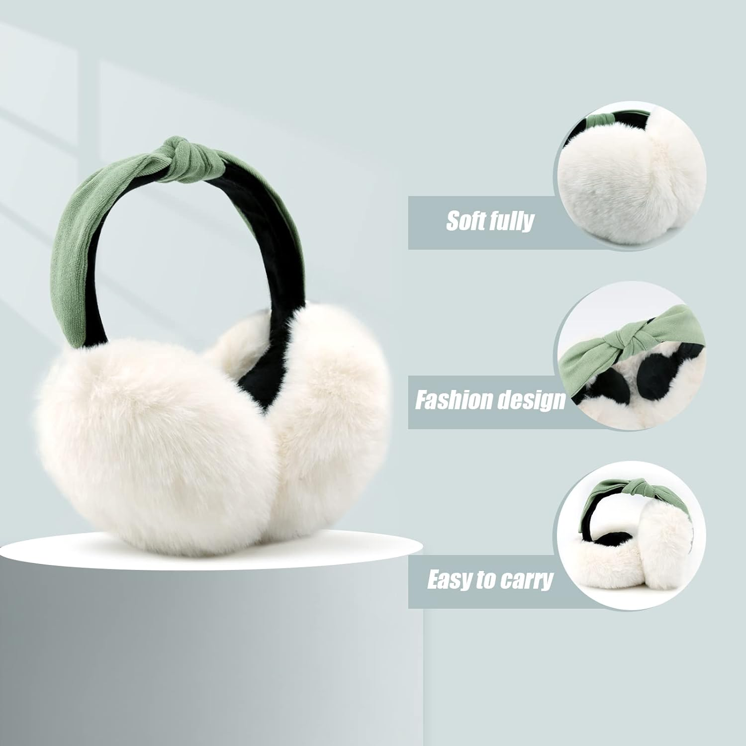 FSTEOE Women Winter Ear Muffs Foldable Girl Ear Warmer Fashion Furry Earmuff Soft Ear Cover Cold Weather - A-Khaki image number 4