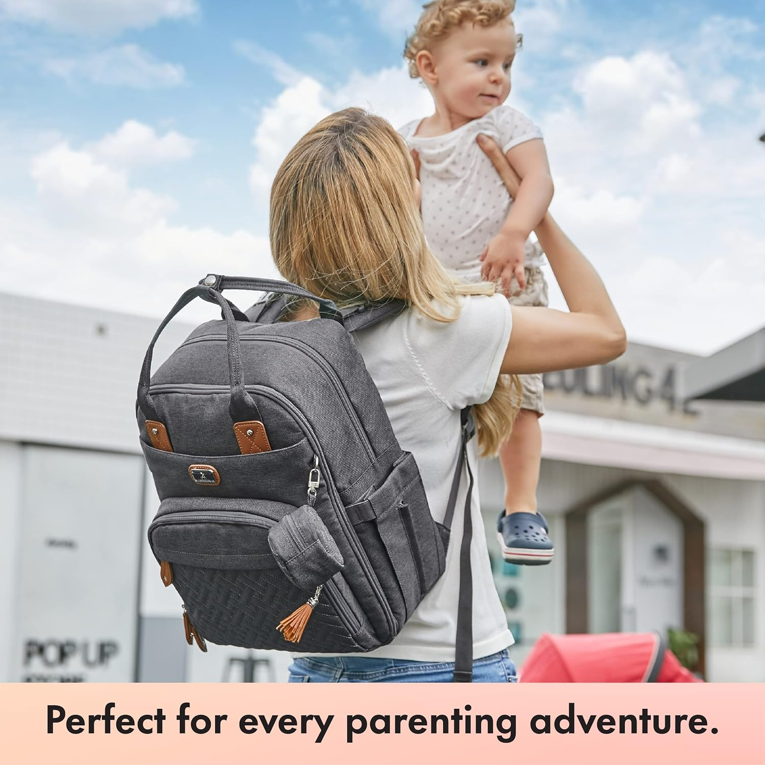 Dikaslon Changing Bag Backpack, Large Nappy Back Pack Multifunction Baby Bags with Portable Changing Mat, Pacifier Holder, and Stroller Straps, for Mom and Dad image number 5