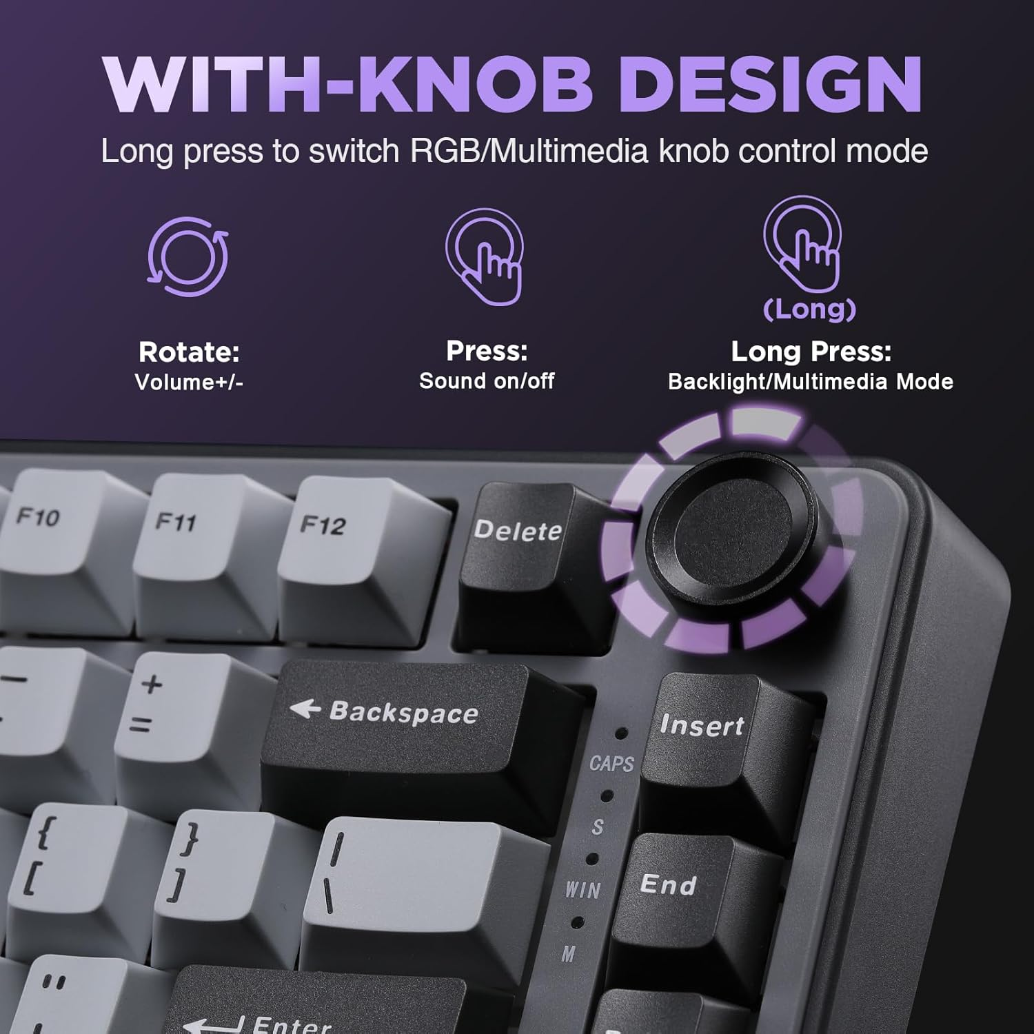 YUNZII B75 Mechanical Keyboard, 75% Hot Swappable Keyboard with Knob, RGB Backlit Gasket Gaming Keyboard with Double-Shot PBT Keycaps, for Win/Mac (Dark Grey, Cocoa Cream V2 Switch)