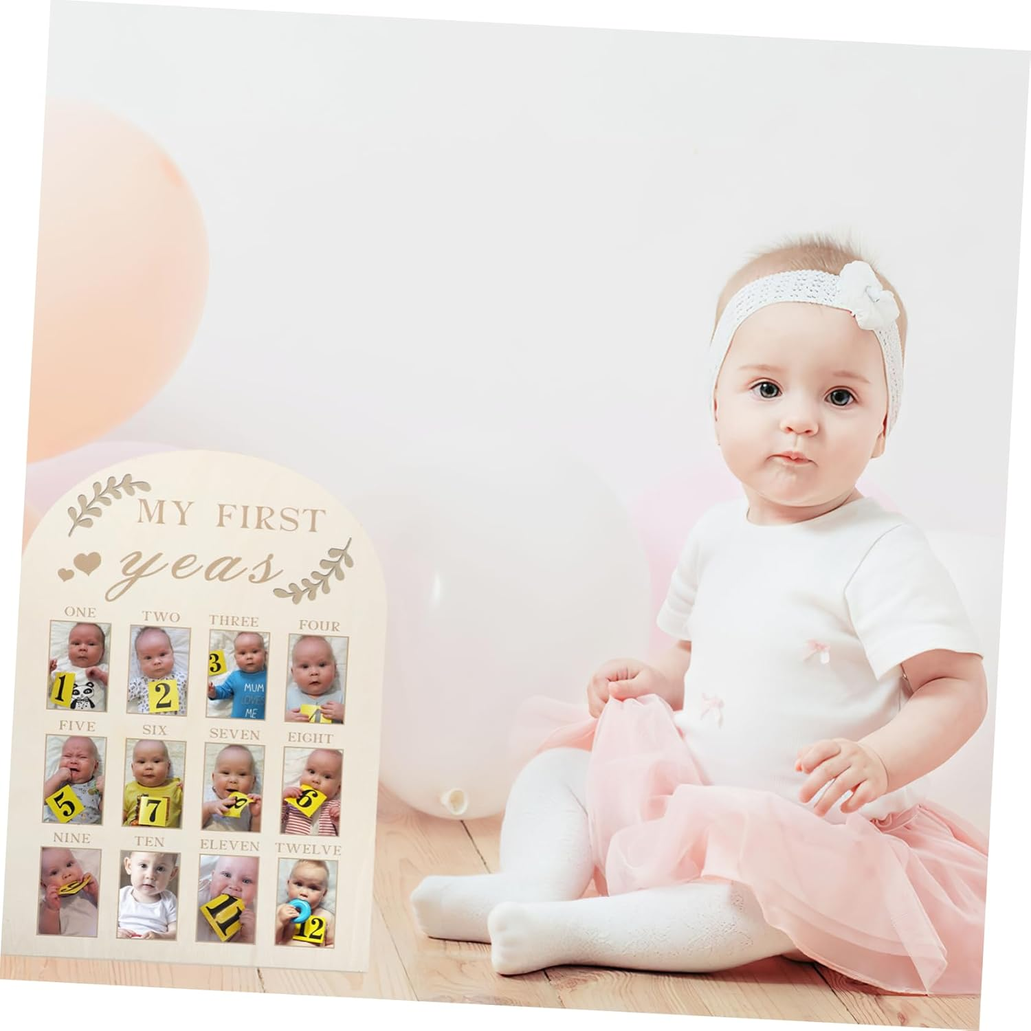 Wooden Keepsake Photo Frame for Newborn Months Milestone First Year Nursery Decoration Easy to Use Picture Frame Families image number 4