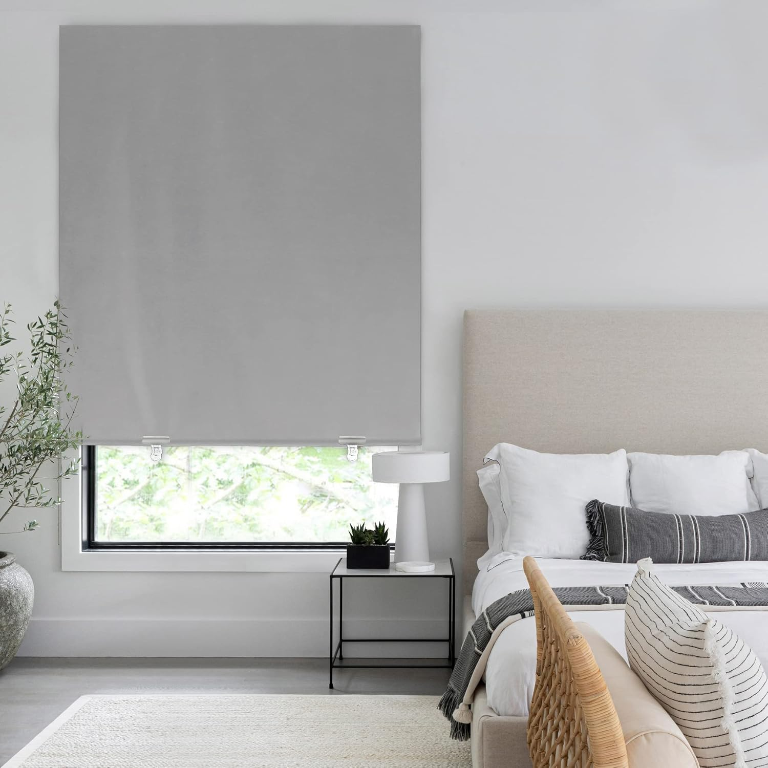 Lazblinds 100% Blackout Roller Shades, No Tools No Drill Cordless Blinds for Windows, Thermal Insulated UV Protection Privacy Window Shades for Bedroom (36''W X 72''H, Grey) image number 1